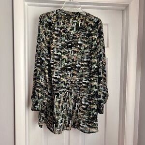 Simply Vera Vera Wang Abstract Print Long Sleeve Blouse in Black, Green, White